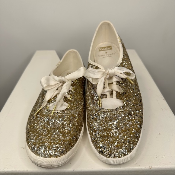 Keds x Kate Spade Shoes - Keds x Kate Spade New York Womens Size 8 Gold Glitter Lace Up Sneakers